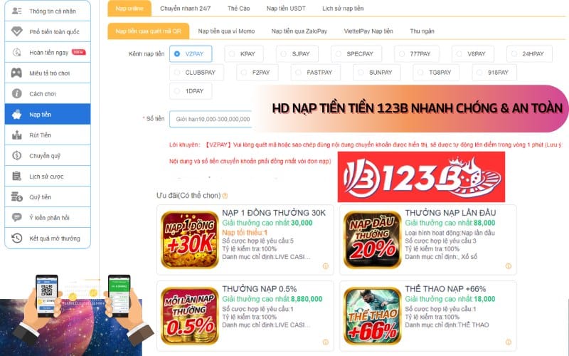 Hướng dẫn nạp tiền 123b nhanh chóng và an toàn